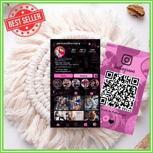 Instagram Roze & Zwart Personal Fitness Trainer Visitekaartje