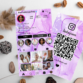 Instagram Schattigee Paarse marmeren QR-code Socia Visitekaartje