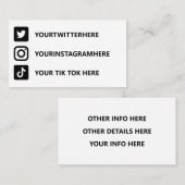 Instagram Tik Tok Twitter Visitekaartje (Voorkant / Achterkant)