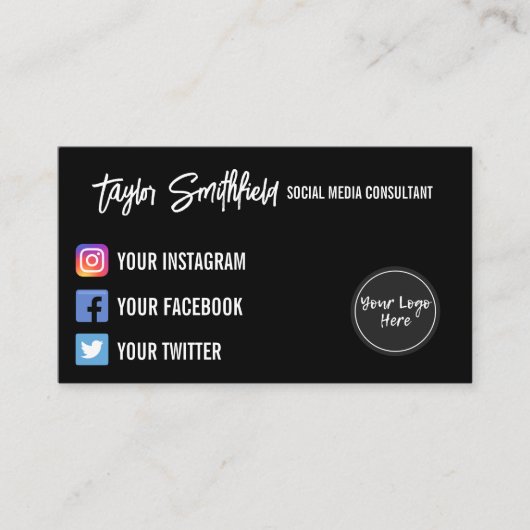 Instagram Twitter Calligraphy Visitekaartje (Voorkant)