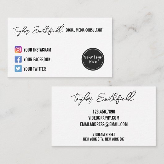 Instagram Twitter Calligraphy Visitekaartje (Voorkant / Achterkant)