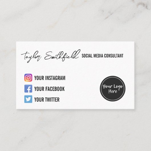 Instagram Twitter Calligraphy Visitekaartje (Voorkant)