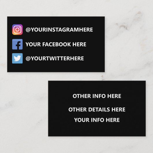 Instagram Twitter Facebook Visitekaartje (Voorkant / Achterkant)