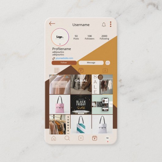 Instagram Visitekaartje QR Code Boho Visitekaartje (Voorkant)