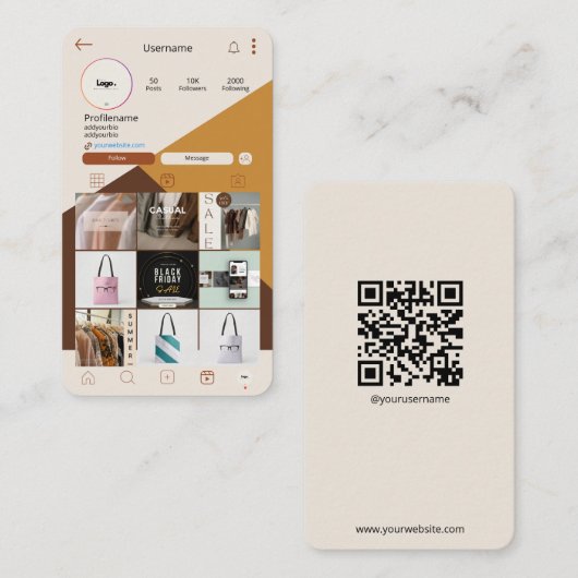 Instagram Visitekaartje QR Code Boho Visitekaartje (Voorkant / Achterkant)