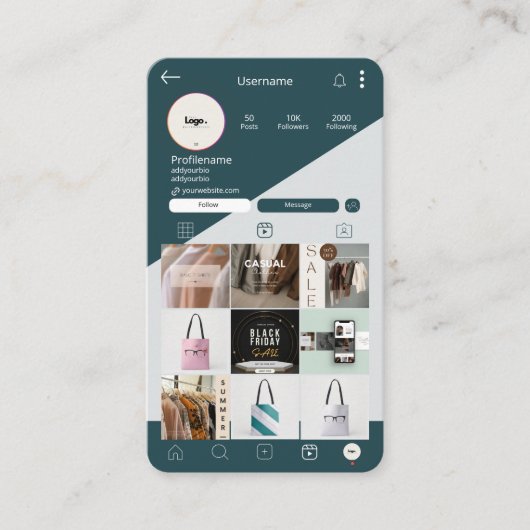Instagram Visitekaartjes QR Code Donkergroene Kaar (Voorkant)