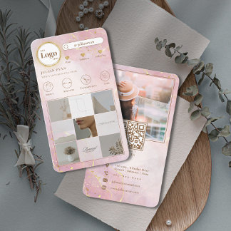 Instagram Volg mij Fotogrid Glitter Gold Pink Visitekaartje