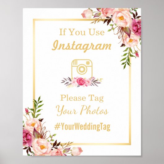 Instagram Weddenschap | Elegant Chic Floral Gold Poster (Voorkant)