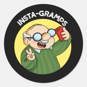Instagramps Funny Social Media Grandpa Pun Dark BG Ronde Sticker