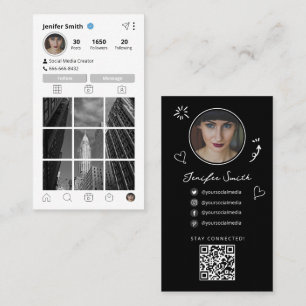 Instagramstijl met social media-iconen en QR-code Visitekaartje