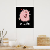 Instaham Funny Social Media Pig. Dark BG Poster (Keuken)