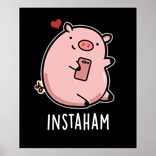 Instaham Funny Social Media Pig. Dark BG Poster (Voorkant)