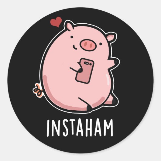 Instaham Funny Social Media Pig. Dark BG Ronde Sticker (Voorkant)