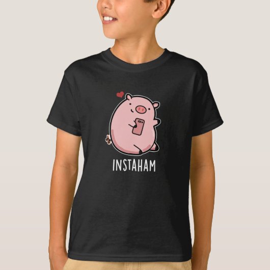 Instaham Funny Social Media Pig. Dark BG T-shirt (Voorkant)