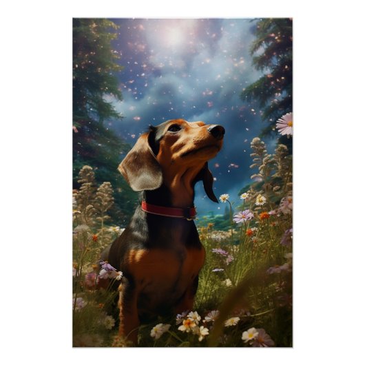 Installatie Art Dachshund Een weide verkennen Perfect Poster (Voorkant)