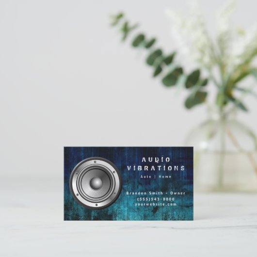 Installatie van Grunge Blue Car Audio Stereo Luids Visitekaartje (Staand voorkant)