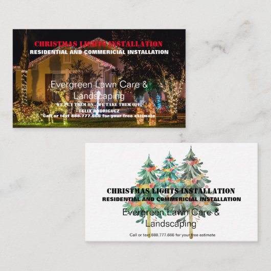 Installatie van kerstverlichting foto visitekaartje (Voorkant / Achterkant)