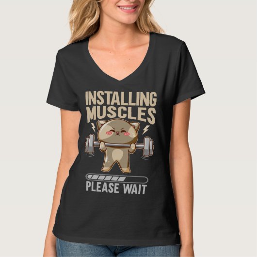 Installing Muscles Please Wait Workout Lifting T-shirt (Voorkant)
