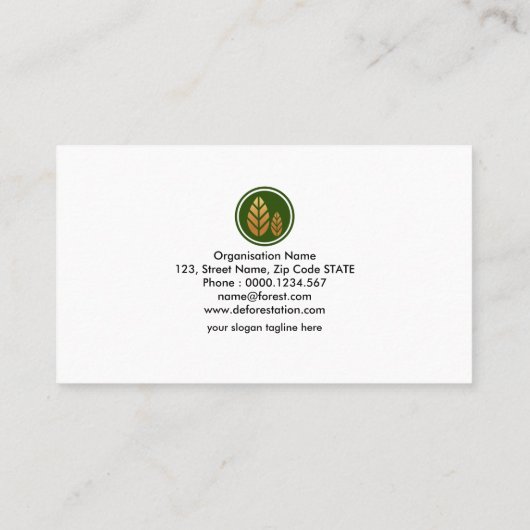 Instandhouding van creatieve ontbossingsbomen visitekaartje (Achterkant)
