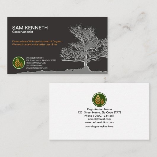 Instandhouding van creatieve ontbossingsbomen visitekaartje (Voorkant / Achterkant)
