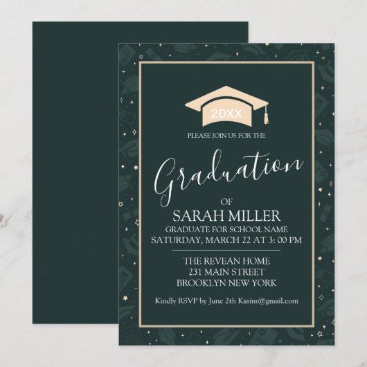 Instant bewerkbare afstudeerfeest uitnodiging, ple kaart (Voorkant / Achterkant)
