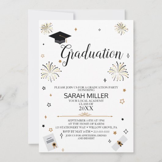 Instant bewerkbare afstudeerfeest uitnodiging, ple kaart (Voorkant)