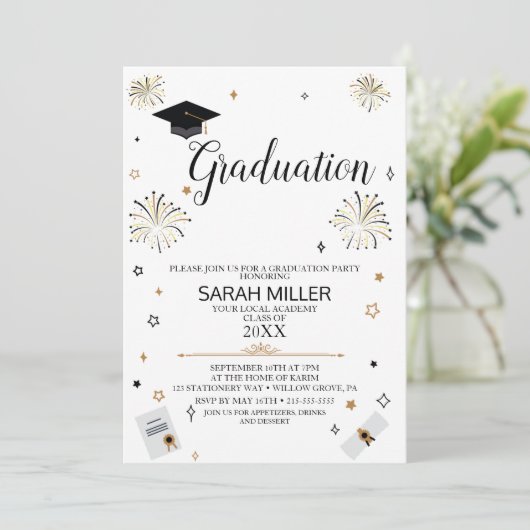 Instant bewerkbare afstudeerfeest uitnodiging, ple kaart (Staand voorkant)