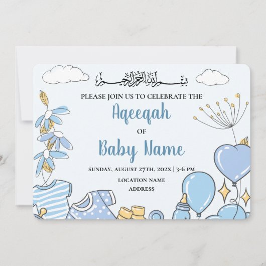 Instant bewerkbare Baby Boy Aqeeqah Uitnodiging Ka (Voorkant)