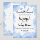 Instant Blue Aqeeqah Aqiqah Invitation Kaart (Voorkant / Achterkant)
