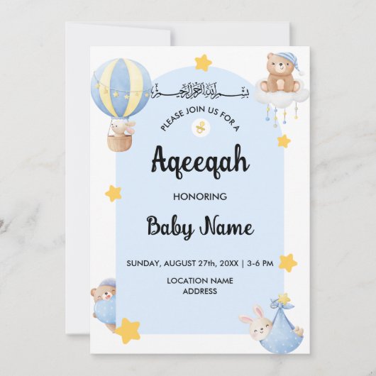 Instant Blue Aqeeqah Aqiqah Uitnodigingskaart Kaart (Voorkant)