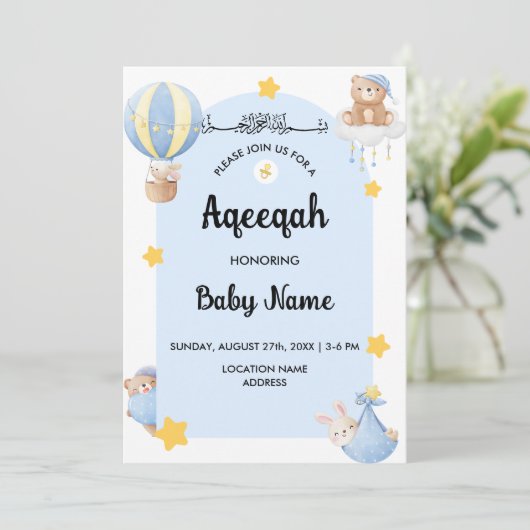 Instant Blue Aqeeqah Aqiqah Uitnodigingskaart Kaart (Staand voorkant)