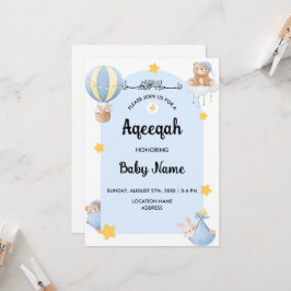 Instant Blue Aqeeqah Aqiqah Uitnodigingskaart Kaart