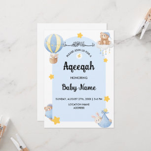 Instant Blue Aqeeqah Aqiqah Uitnodigingskaart Kaart