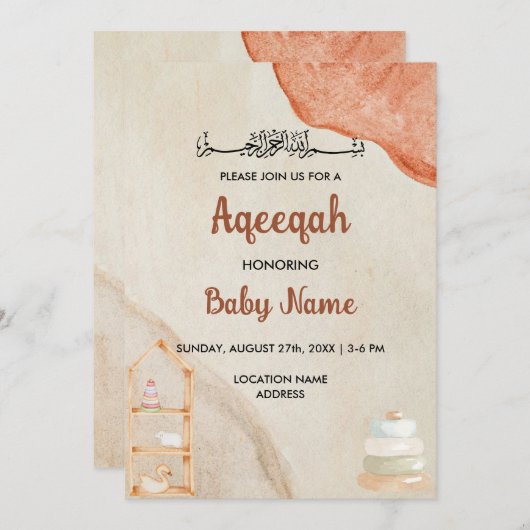 Instant Boho Cream Aqeeqah Aqiqah Uitnodigingskaar Kaart (Voorkant / Achterkant)