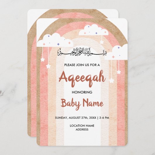 Instant Boho Regenboog Aqeeqah Aqiqah Uitnodigings Kaart (Voorkant / Achterkant)