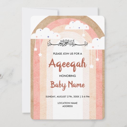 Instant Boho Regenboog Aqeeqah Aqiqah Uitnodigings Kaart (Voorkant)