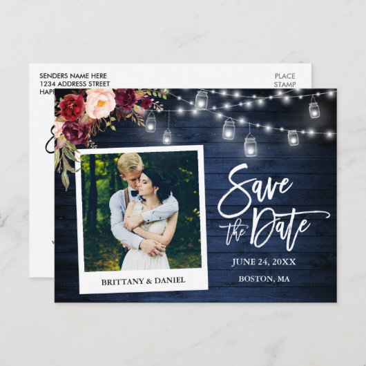 Instant Camera Blauw Hout Bloemenpotten Save The D Briefkaart (Voorkant / Achterkant)