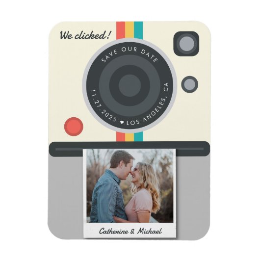 Instant Camera Couple Photo Date Location Unieke Magneet (Verticaal)