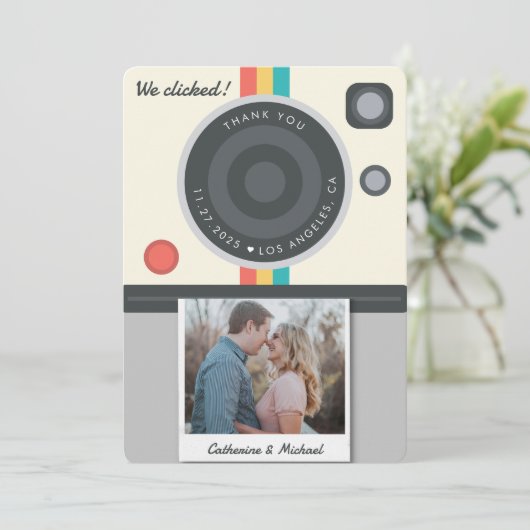 Instant Camera Couple Photo Unique Bedankkaart (Staand voorkant)