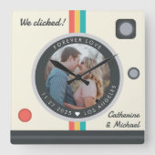 Instant Camera Couple Photo Unique Jubileum Vierkante Klok (Voorkant)