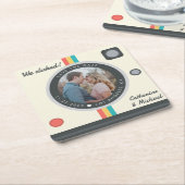 Instant Camera Couple Photo Unique Save the Date Kartonnen Onderzetters (Schuin)