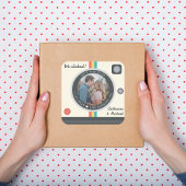 Instant Camera Couple Photo Unique Save the Date Vierkante Sticker