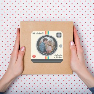 Instant Camera Couple Photo Unique Save the Date Vierkante Sticker