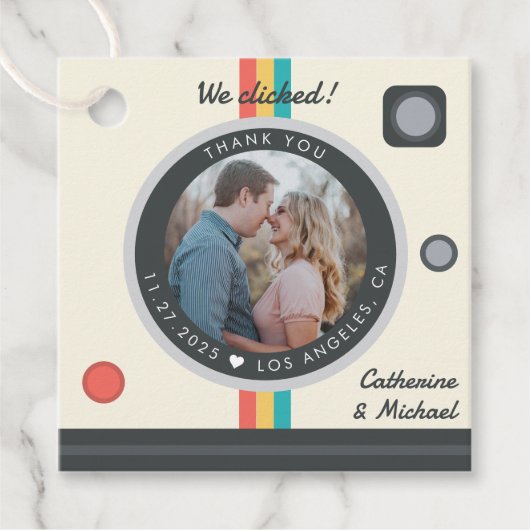 Instant Camera Couple Photo Unique Wedding Bedankjes Labels (Voorkant)