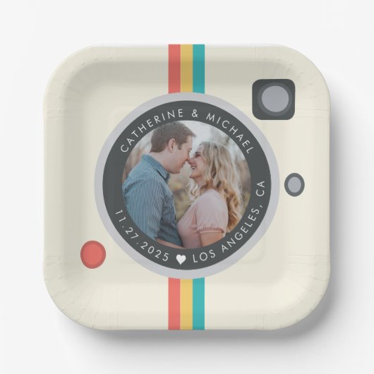 Instant Camera Couple Photo Unique Wedding Papieren Bordje (Voorkant)