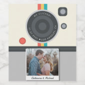 Instant Camera Couple Photo Unique Wedding Wijn Etiket (Enkel label)