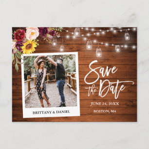 Instant Camera Floral Jars Wood Save the Date Briefkaart
