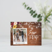 Instant Camera Floral Jars Wood Save the Date Briefkaart (Staand voorkant)