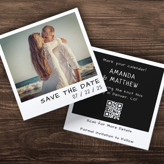 Instant Camera Foto QR Code Retro Bruiloft Save The Date