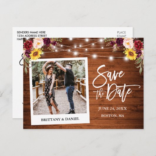 Instant Camera Hout Mixed Floral Bewaar de datum Briefkaart (Voorkant / Achterkant)